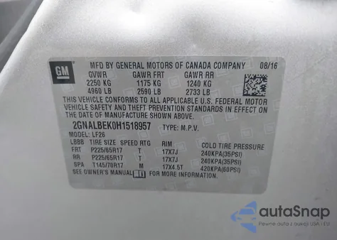 2017 Chevrolet Equinox Ls z USA, uszkodzony, nr VIN 2GNALBEK0H1518957